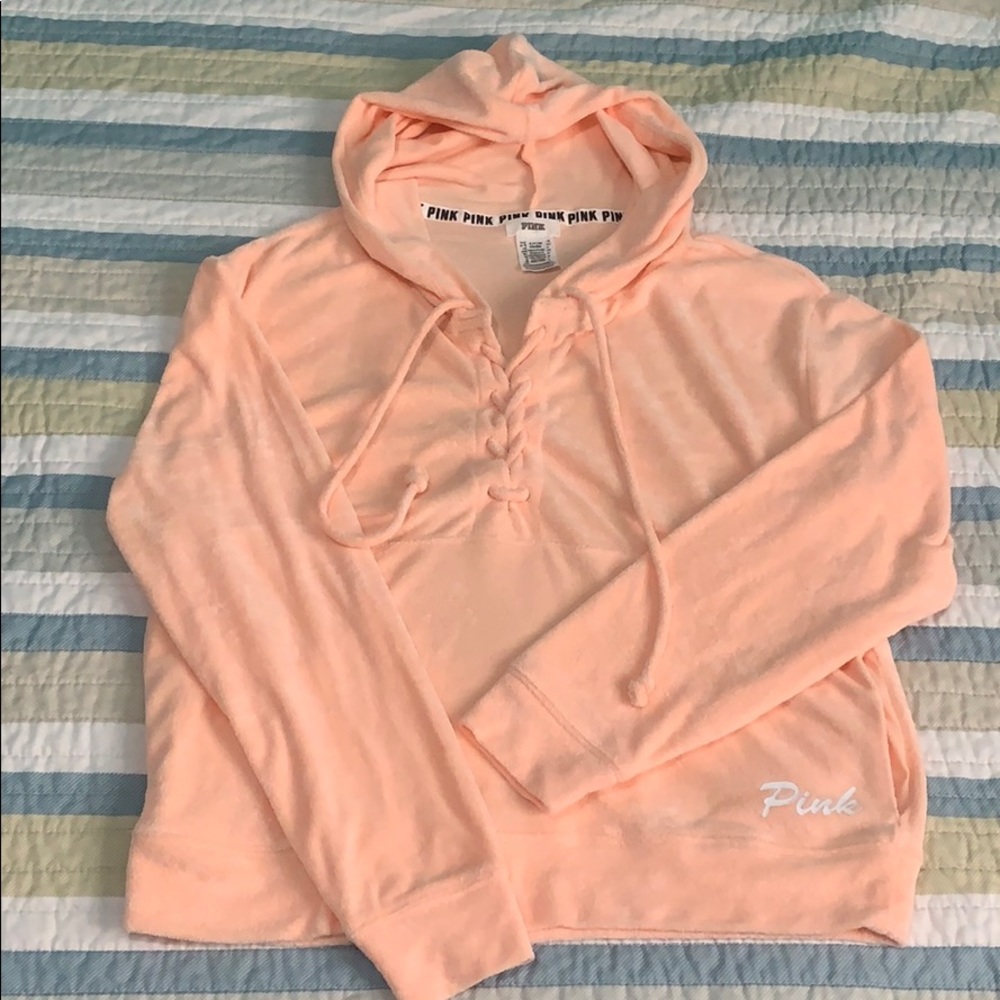 PINK Peach lace-up pullover size medium